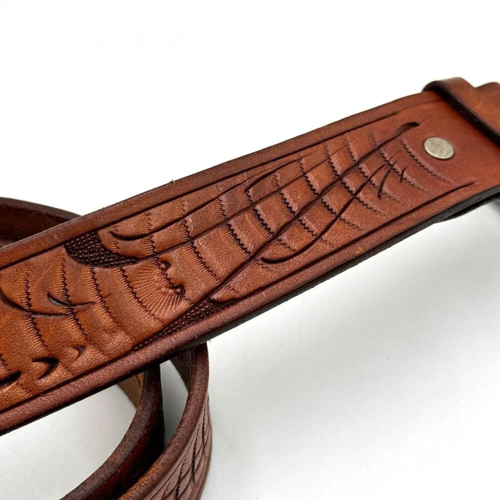 HAND TOOLED BROWN LEATHER MENS BELT FASHION WORK CASUAL OFFICE WEAR MEN BELTS me - Picture 3 of 12